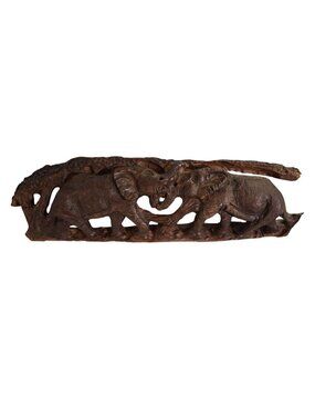 Hand Carved Wooden Elephant Stand Alone Or Wall Art